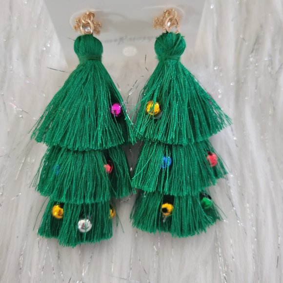 Tassel Fringe Fashion Christmas Tree Earrings - Picture 5 of 5